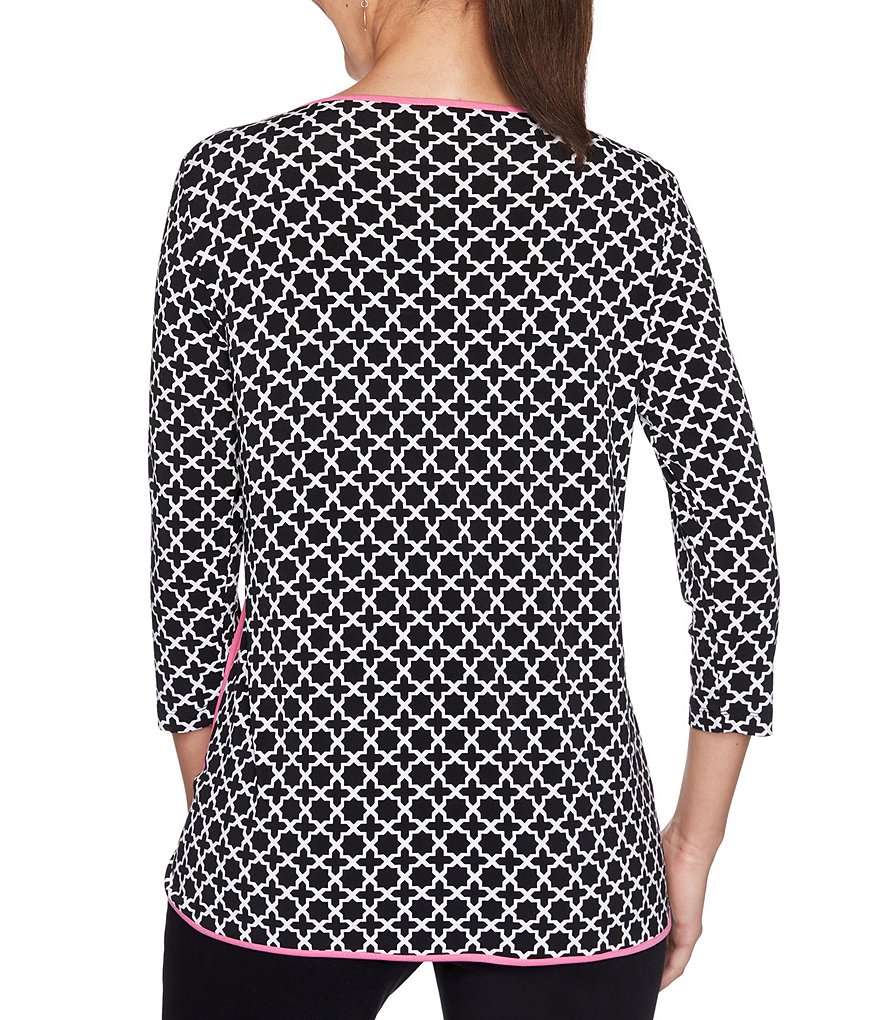 Calessa Petite Size Matte Jersey Knit Button Front Roll Tab Blouse