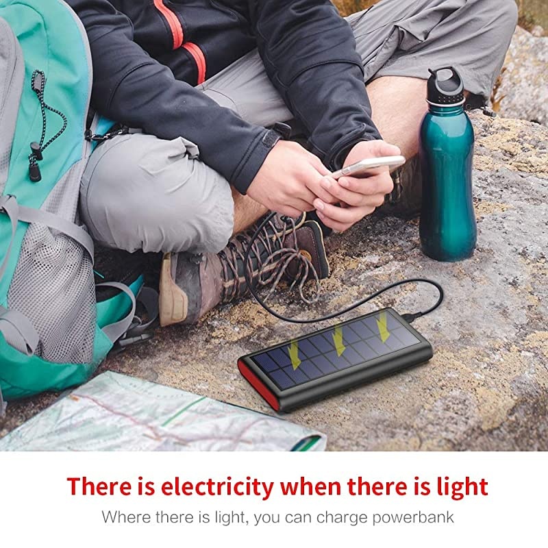 Solar Charger 26800mAh, Outdoor Power Bank,High Capacity External Backup Battery Pack with 4 LED Lights,Dual USB Ports Charging for Cellphones Tablets,iPad,GoPro Camera and More