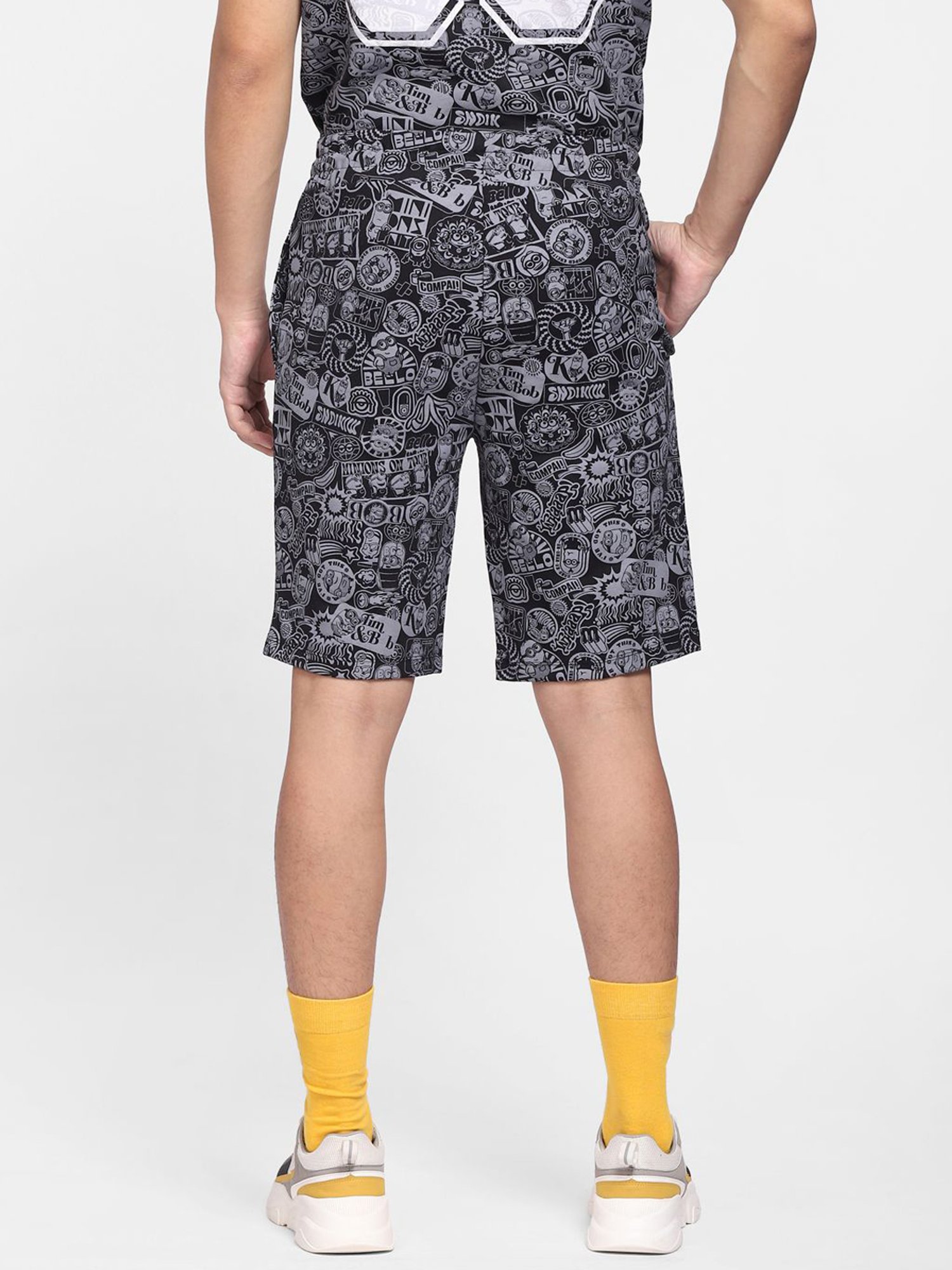 Jack & Jones Jet Black Cotton Regular Fit Printed Shorts