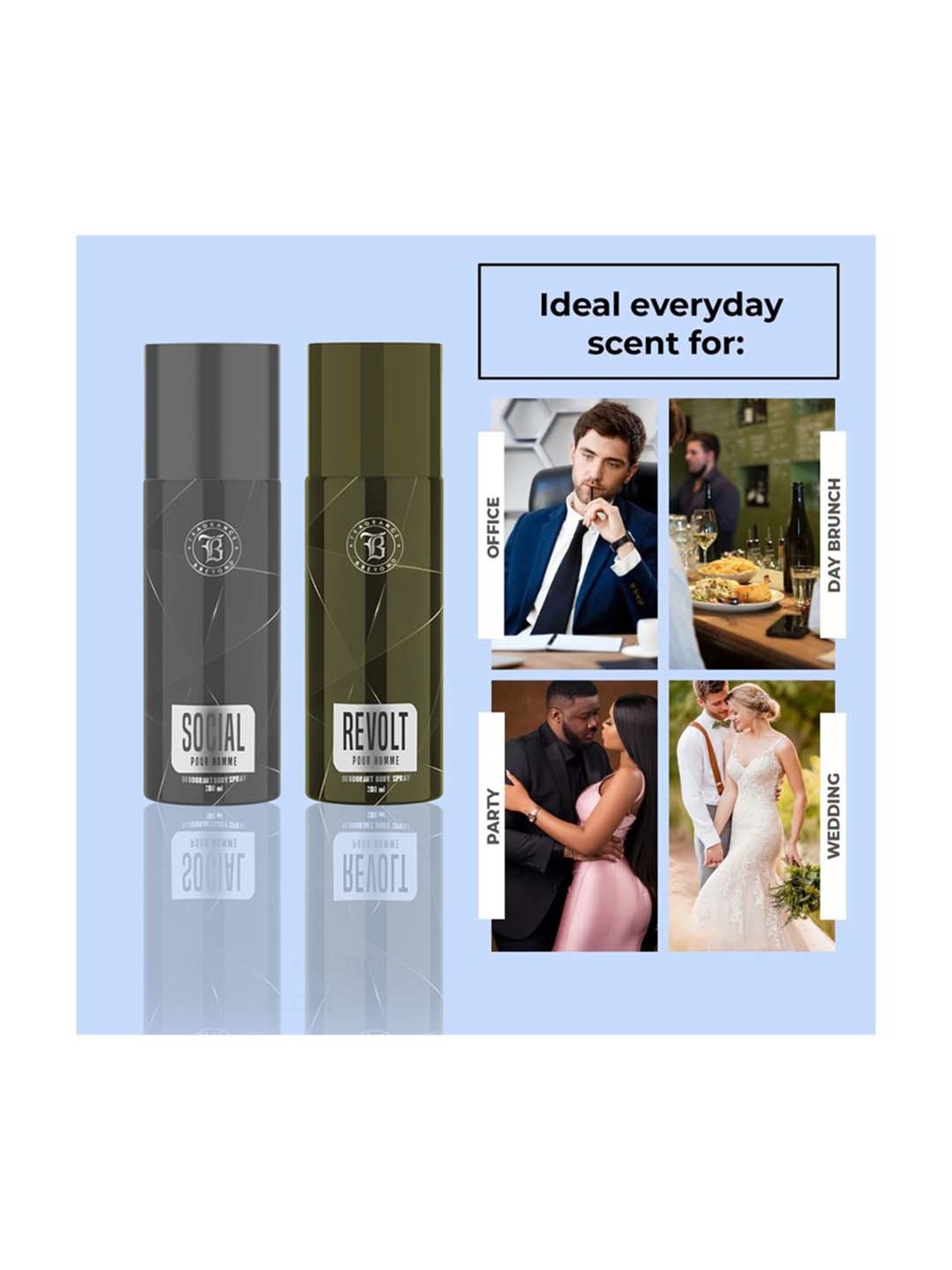 Fragrance & Beyond Revolt and Social Deodorant Body Spray for Men Pack of 2