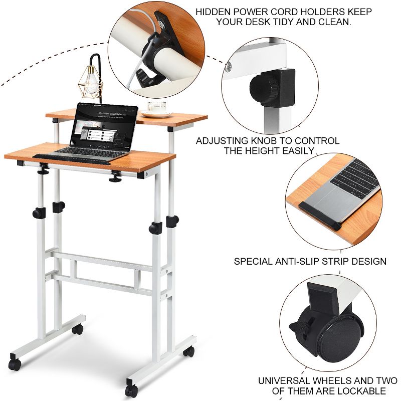 Costway Mobile Standing Desk Height Adjustable Sit Stand Workstation Stand Up Desk 2in1