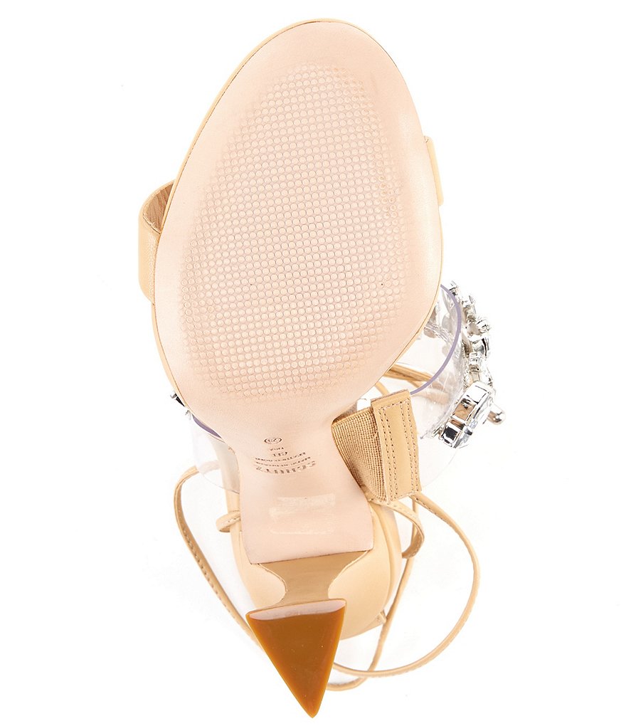 Schutz Inddy Clear Bling Strap Ankle Tie Sculptural Heel Dress Sandals