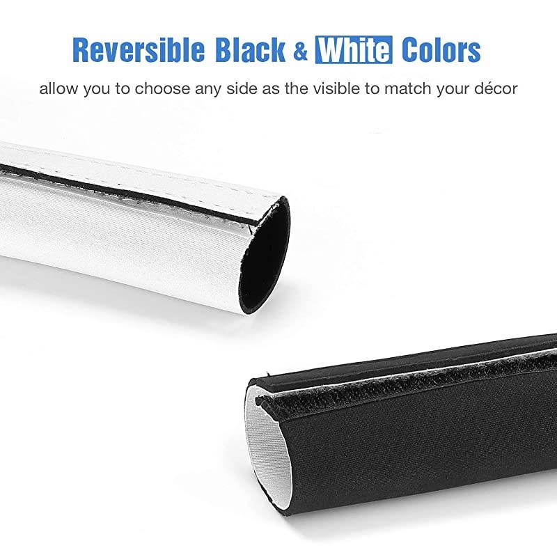 10.83ft Cable Management Sleeve, Cuttable Neoprene Cord Management Organizer System, Flexible Cable Wrap Cover Wire Hider for Desk TV Computer Office Home Theater -Reversible Black/White, Small