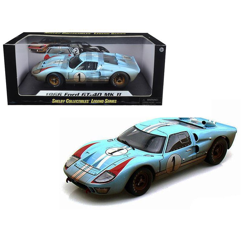 1966 Ford GT-40 MK II #1 Light Blue Miles - Hulme Le Mans (Dirty Version) 1/18 Diecast Model Car by Shelby Collectibles