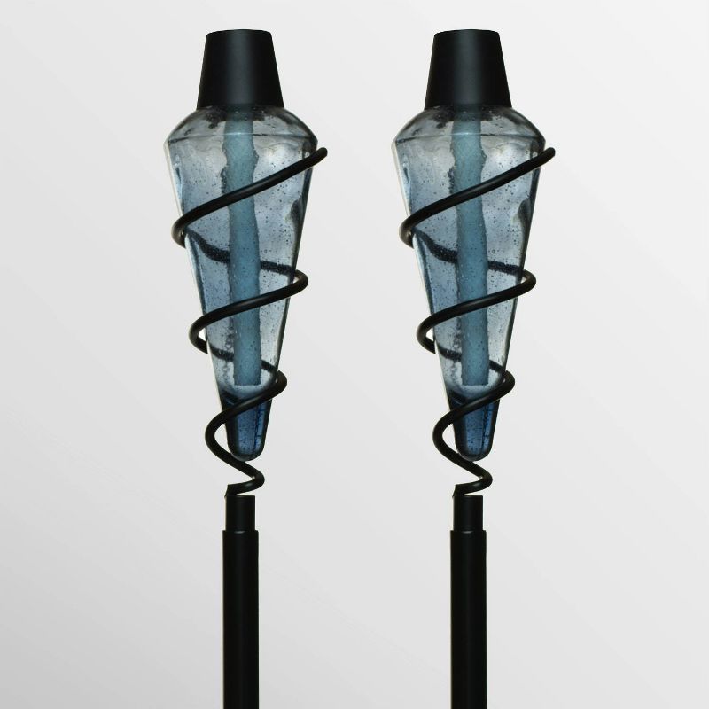 Tiki Brand Blue Glass Torch 2pk Molded Glass Tabletop