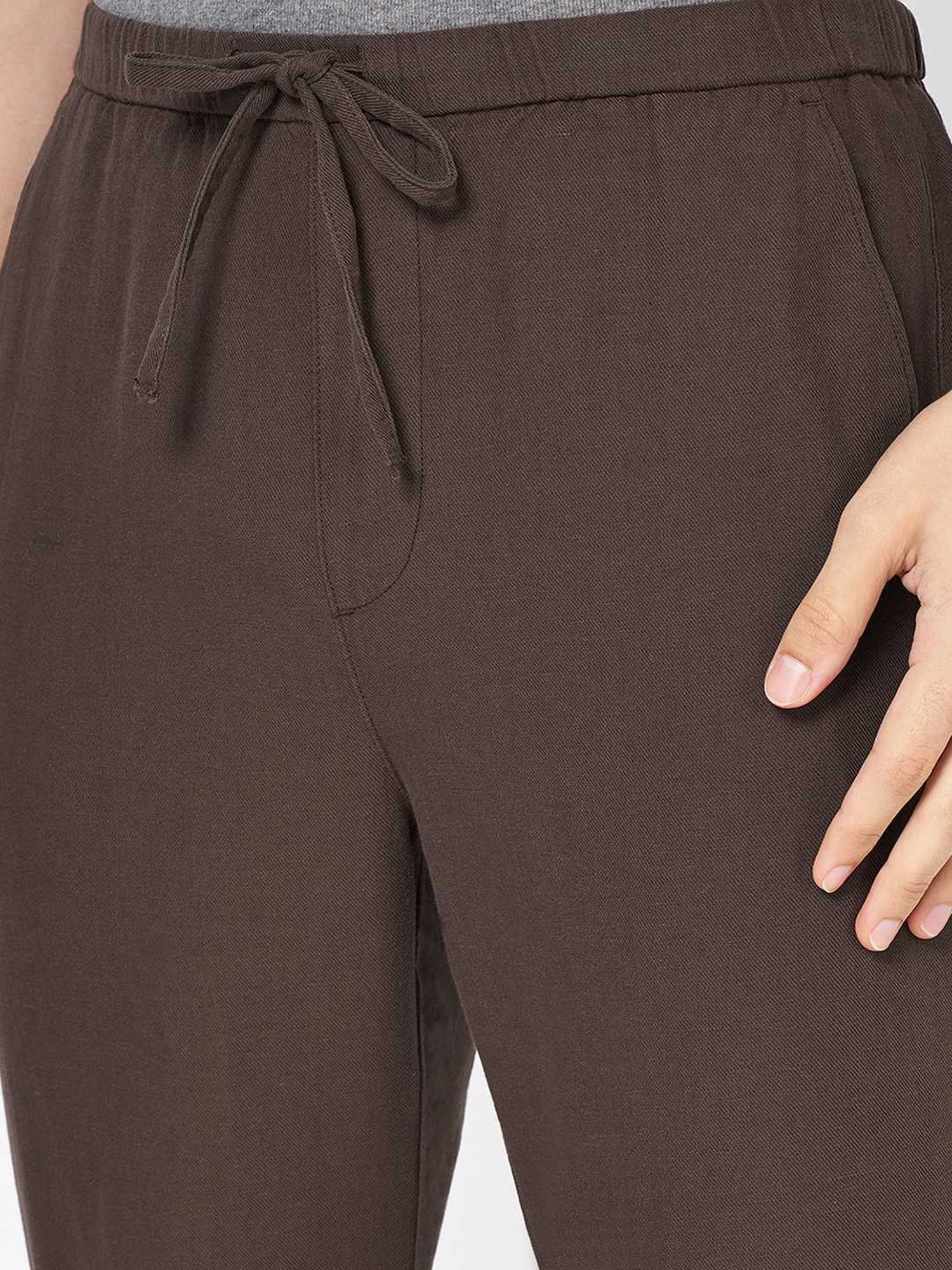 7 Alt By Pantaloons Brown Cotton Slim Fit Trousers