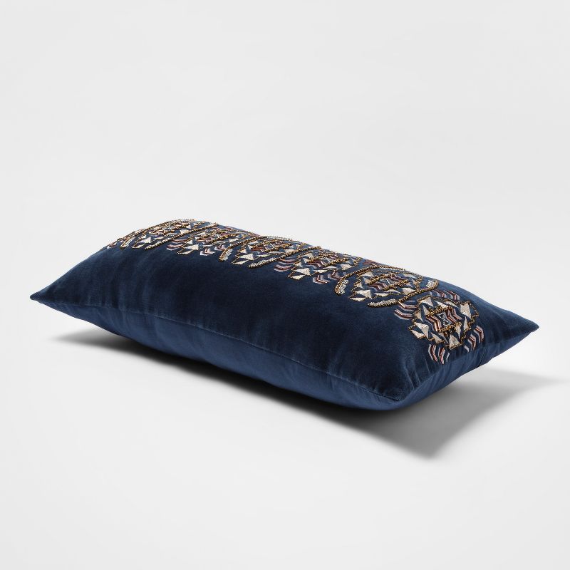 Geometric Decorative Filled Oversize Lumbar Throw Pillow Indigo - Rizzy Home