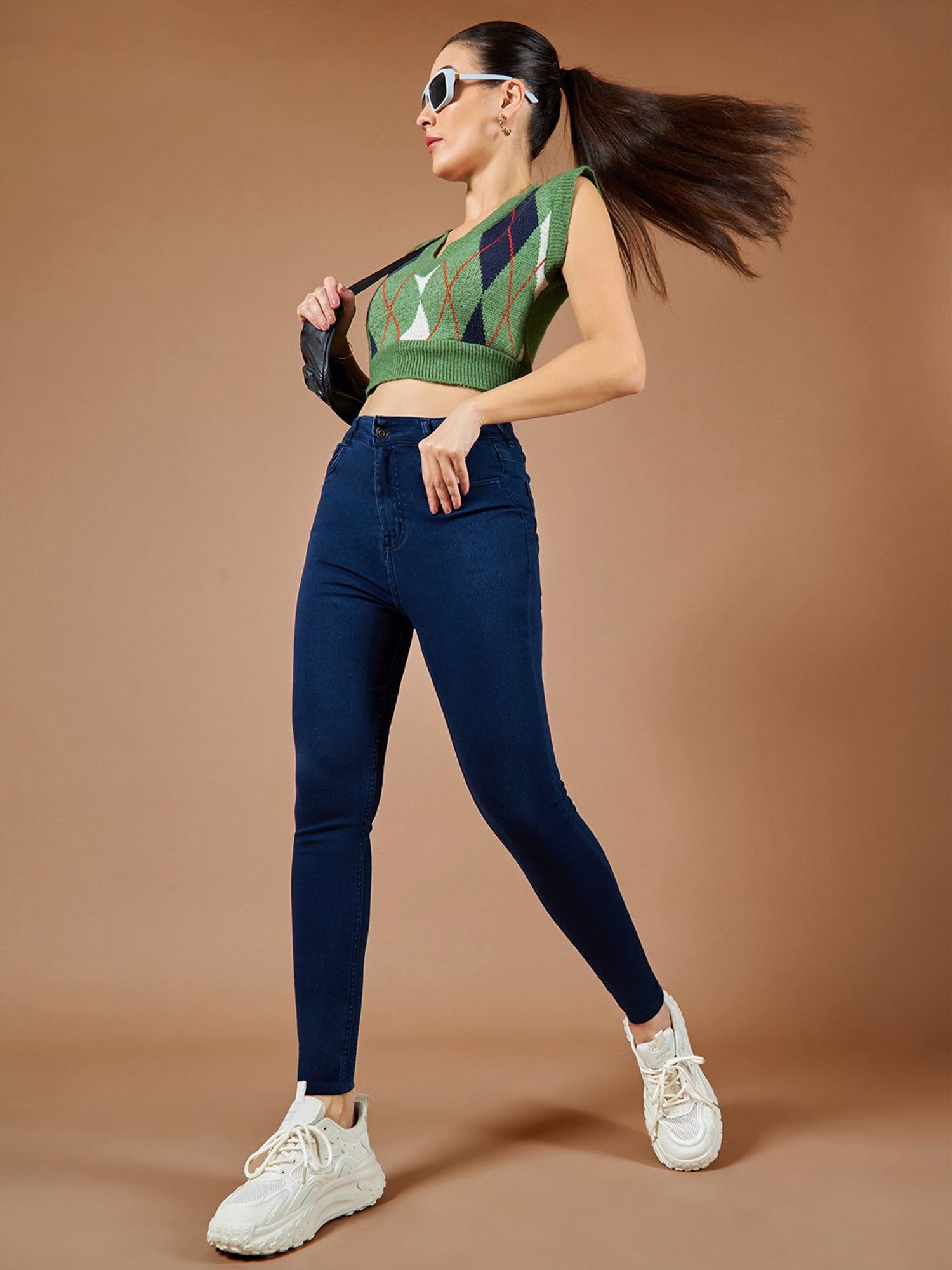 DOLCE CRUDO Dark Blue High Rise Stretchable Jeans