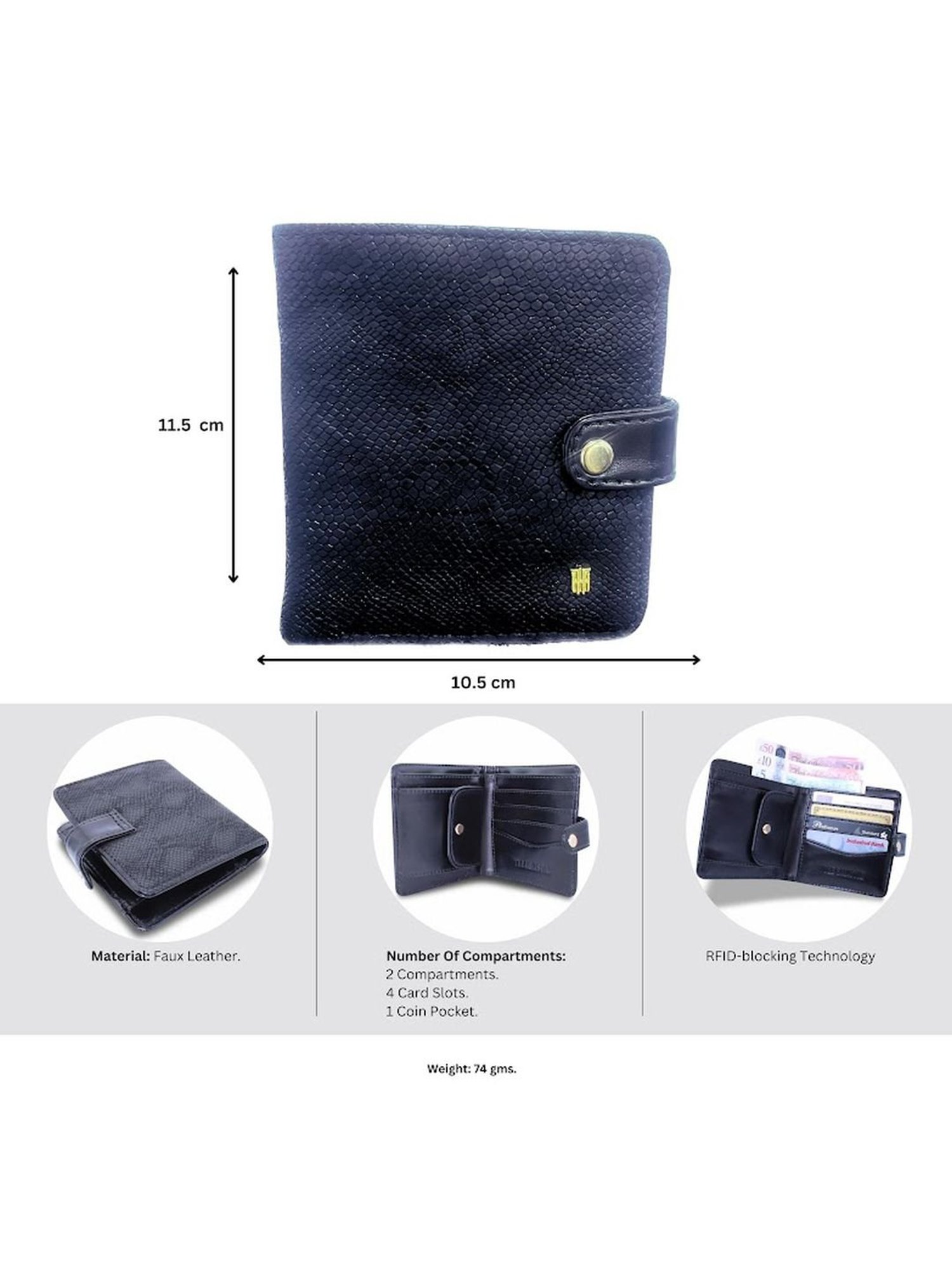 THE HOLISTIK Shimmer Black Textured Rfid Bi-Fold Wallet for Women