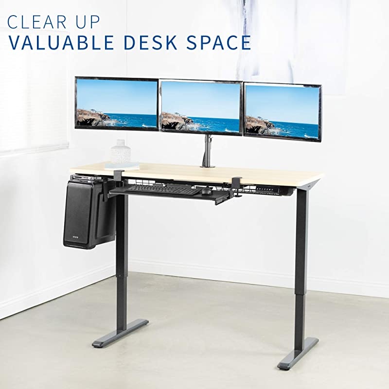 Black Triple Monitor Adjustable Desk Mount Articulating Tri Stand Holds 3 Screens up to 24 inches STANDV003Y