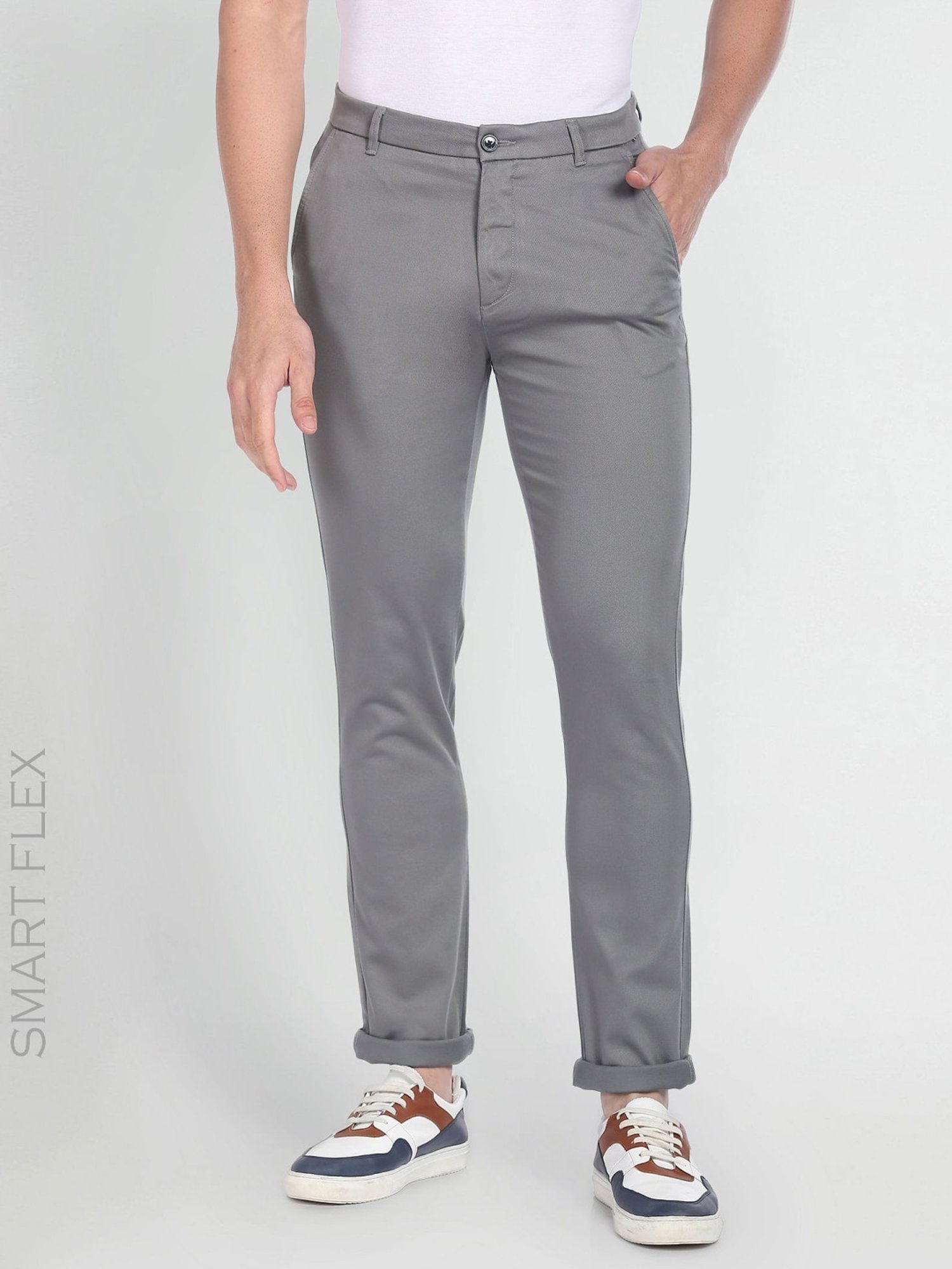 Arrow Sport Grey Cotton Skinny Fit Chinos