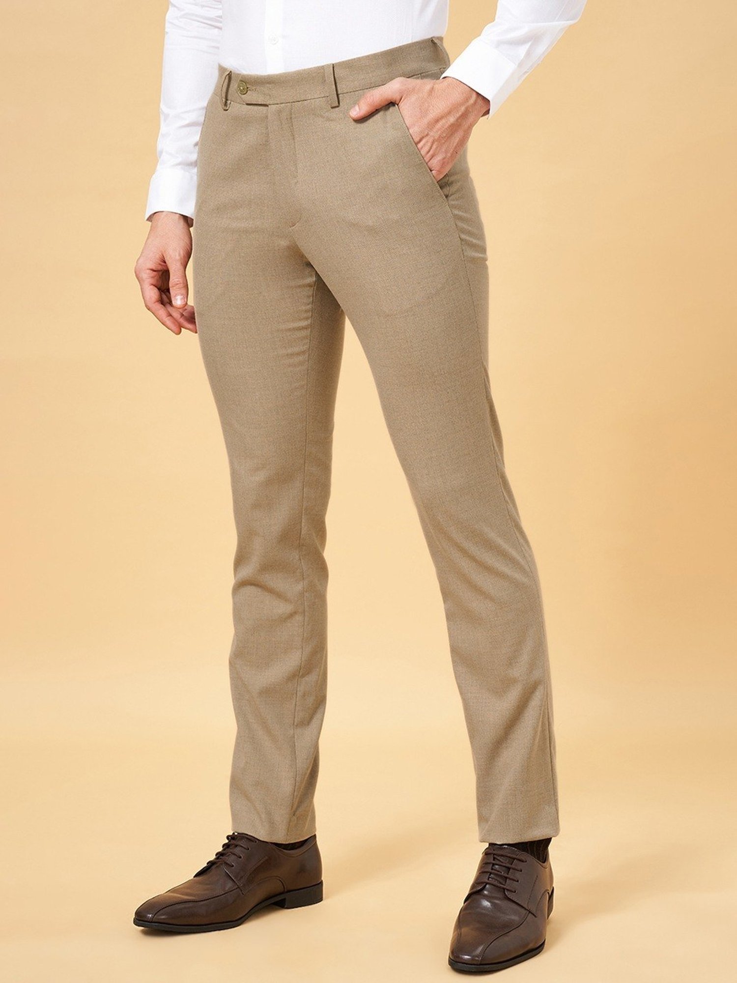 Byford by Pantaloons Almond Buff Slim Fit Trousers