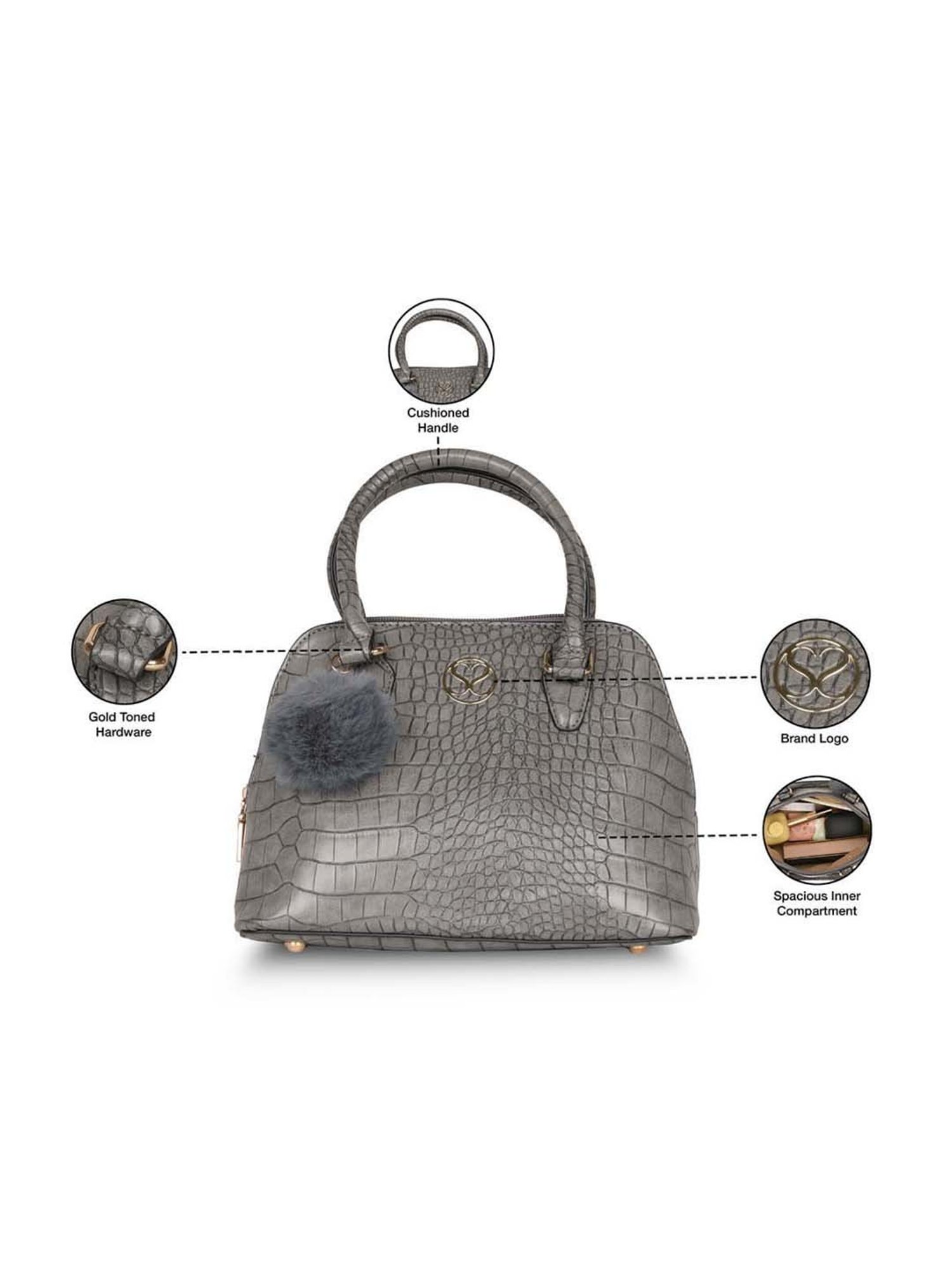 Sugarush Ximena Grey Textured Medium Handbag
