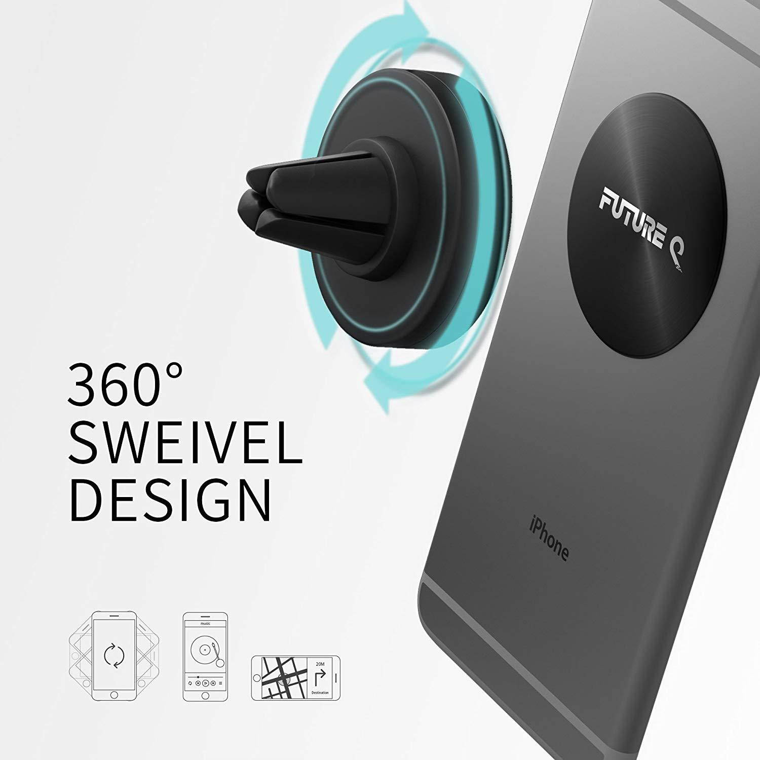 Car Mount Holder, FutureQ Universal Magnetic Air Vent Mount Car Phone Holder for Smart Phone iPhone 7 Plus 6S 6 SE 5S 5C 5, S5 Samsung Galaxy S8 S7 S6 Edge, Note 5 4 2, Black