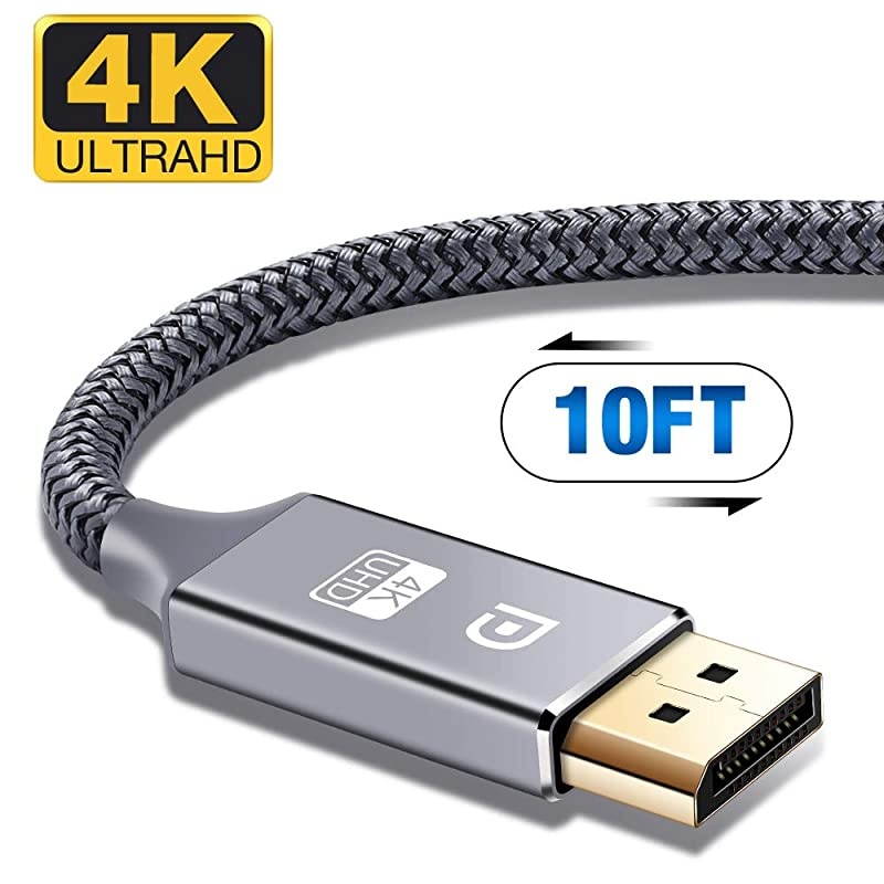 DisplayPort Cable 4K DP Cable Nylon Braided 4K60Hz 2k144Hz Ultra High Speed DisplayPort to DisplayPort Cable 10ft for Laptop PC TV etc Gaming Monitor Cable Grey