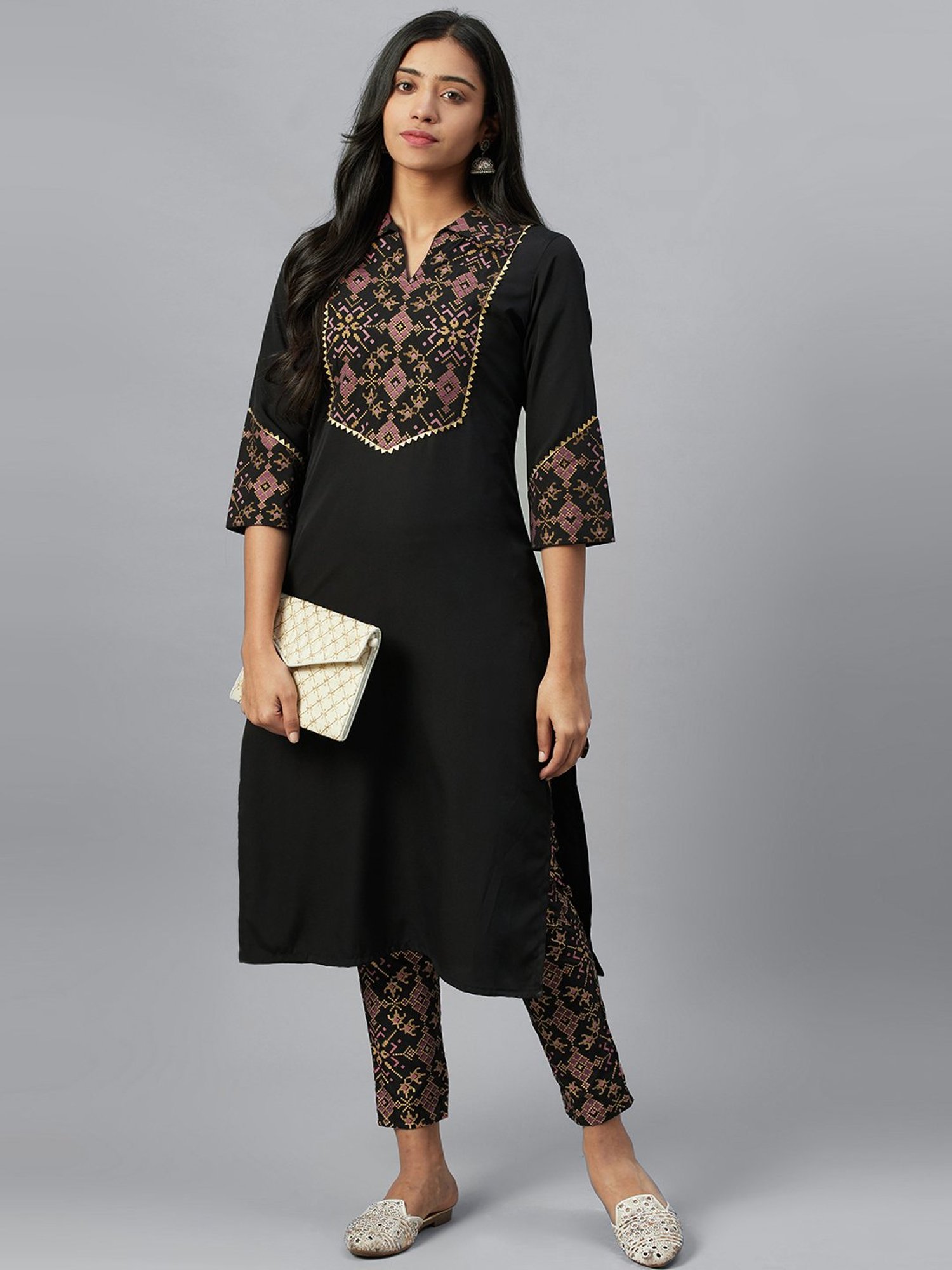 Ziyaa Black Printed Straight Kurta