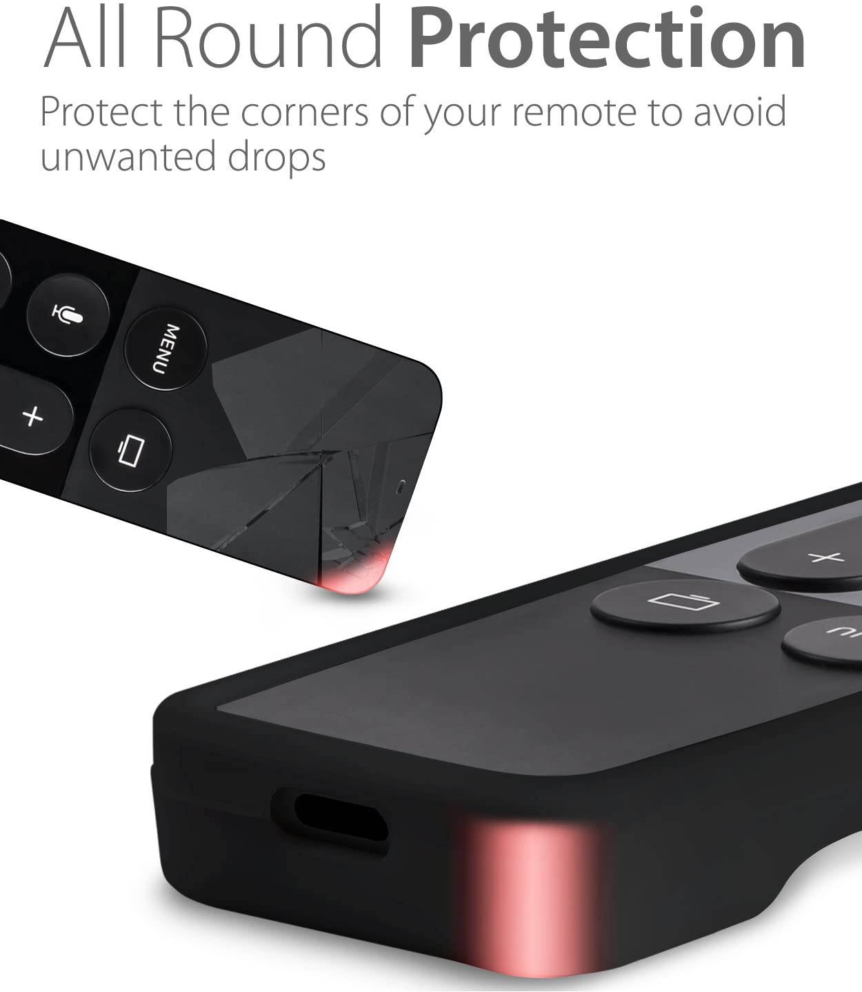 Apple TV 4K (5th Gen) Remote Control Case, Fosmon Open Logo Flexible Silicone Cover Lightweight Gel Rubber Case for Apple TV 4K 5th Generation / Apple TV 4th Generation Siri Remote Controller (Black)