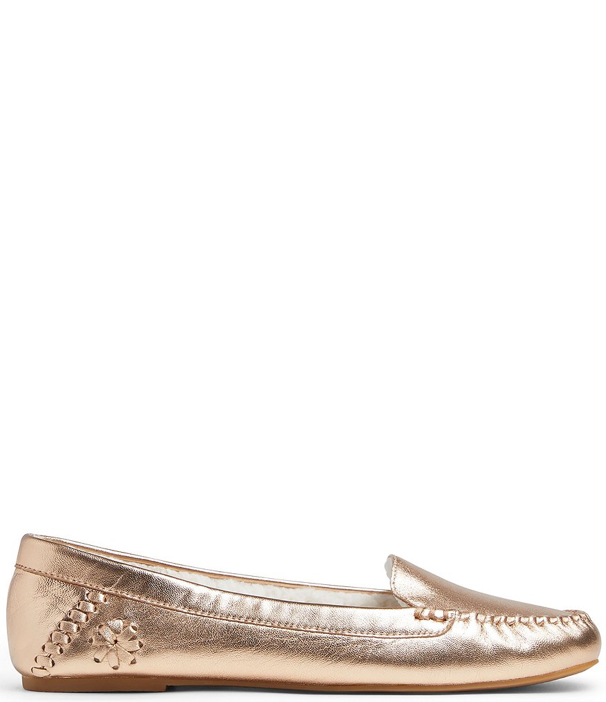 Jack Rogers Millie Metallic Leather Faux Sherpa Lined Moccasins