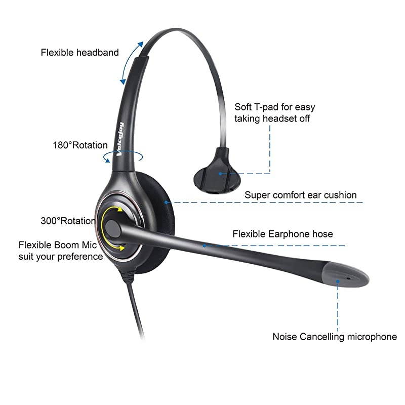 Professional Cisco Headset with Sound Noise Cancellation and RJ9 Quick Disconnect Cord Monaural Call Center Headset ONLY for Cisco Phone Models 8821,7975,7945, 8841 8851 8861 8941 8945 etc