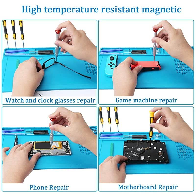 Heat Insulation Repair Mat  Magnetic Silicone Soldering Pad BGA Perfect for Soldering Iron Station Repair Watch Phone Computer Boune with AntiStatic Wrist Strap Size1583 Inches