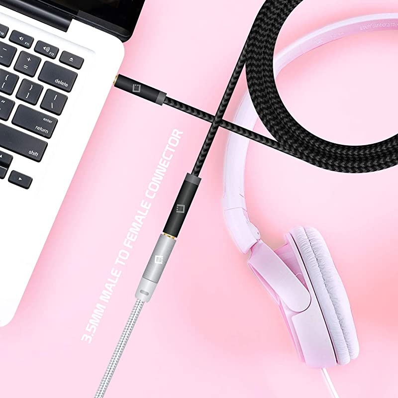 6Feet Gold Plated 35mm Male to Female Audio Extension Cable for Headphones Audio Aux and Car Stereo Retail Packaging