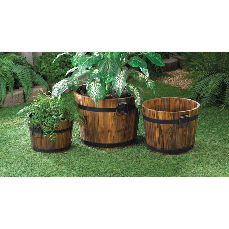 Set of 3 Indoor/Outdoor Wood Apple Barrel Planters Brown - Zings & Thingz