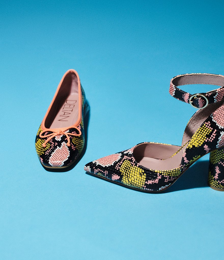 Deltan Quinn Snake Print Square Toe Ballet Flats