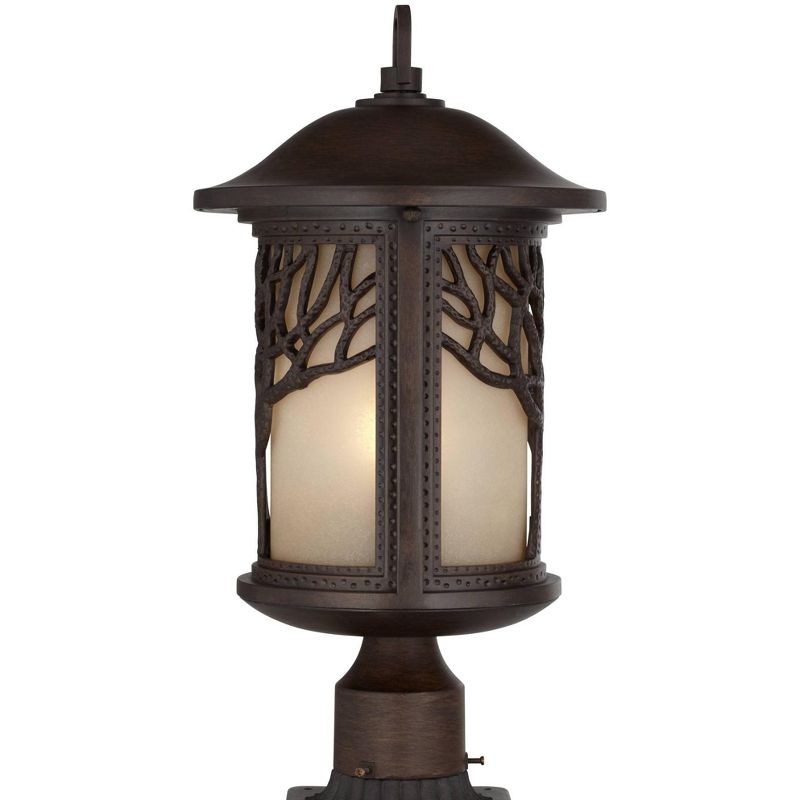 John Timberland Mission Outdoor Post Light Bronze Tree Pattern 18 3/4" Etched Amber Glass for Exterior Deck Garden Yard Patio