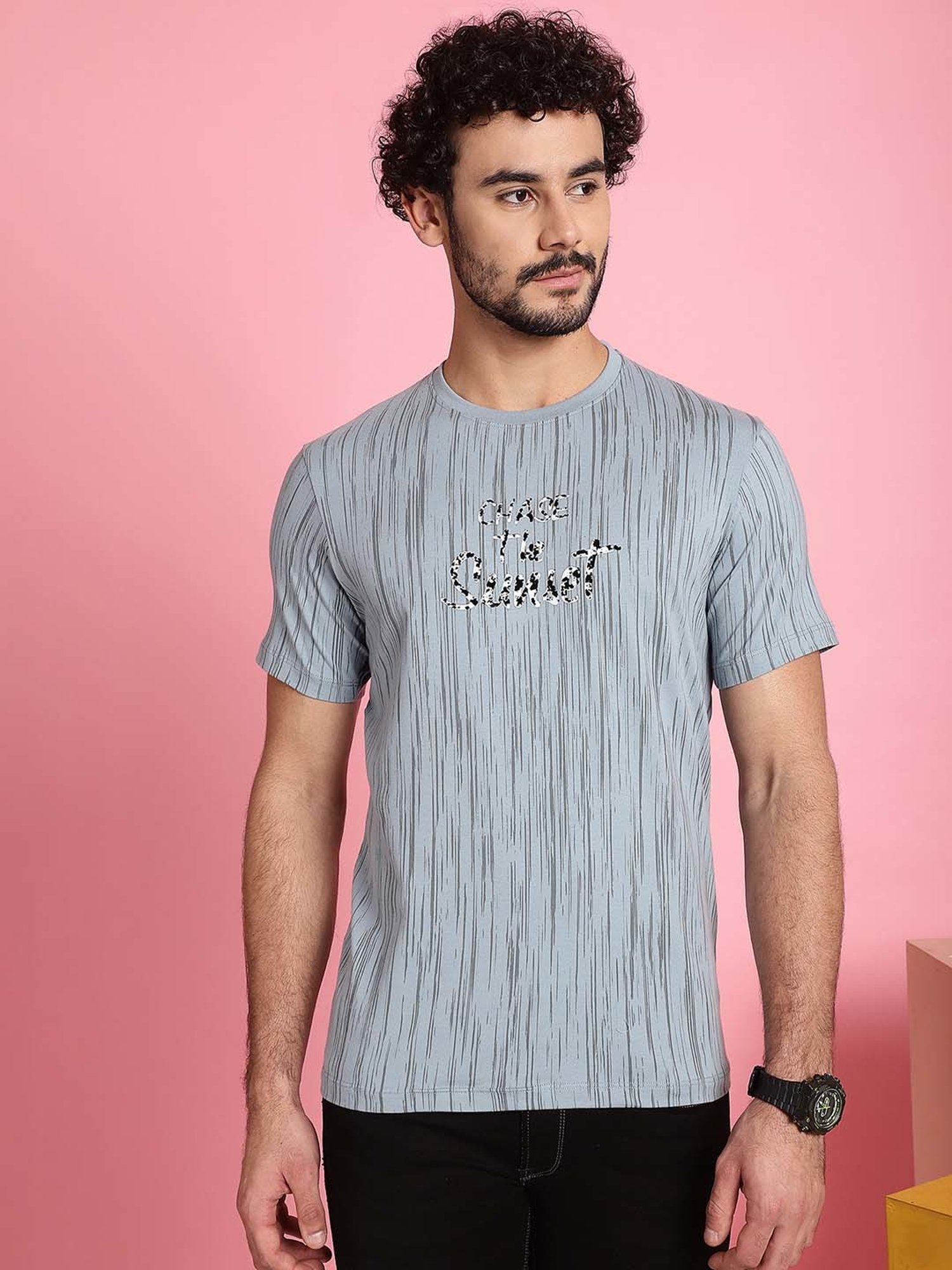 Venitian- Forbidden Clothing Light Grey Slim Fit Printed Crew T-Shirt