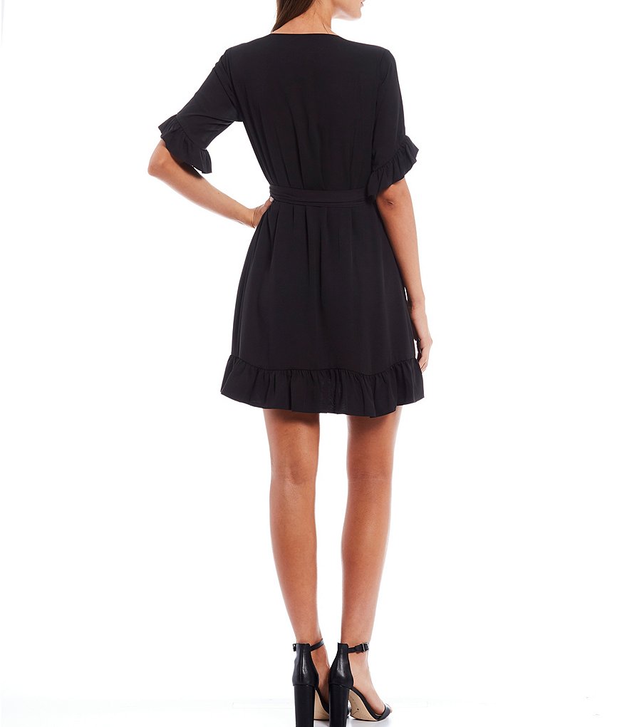 Gianni Bini Lauren Ruffle Trim Sleeve V-Neck Wrap Dress