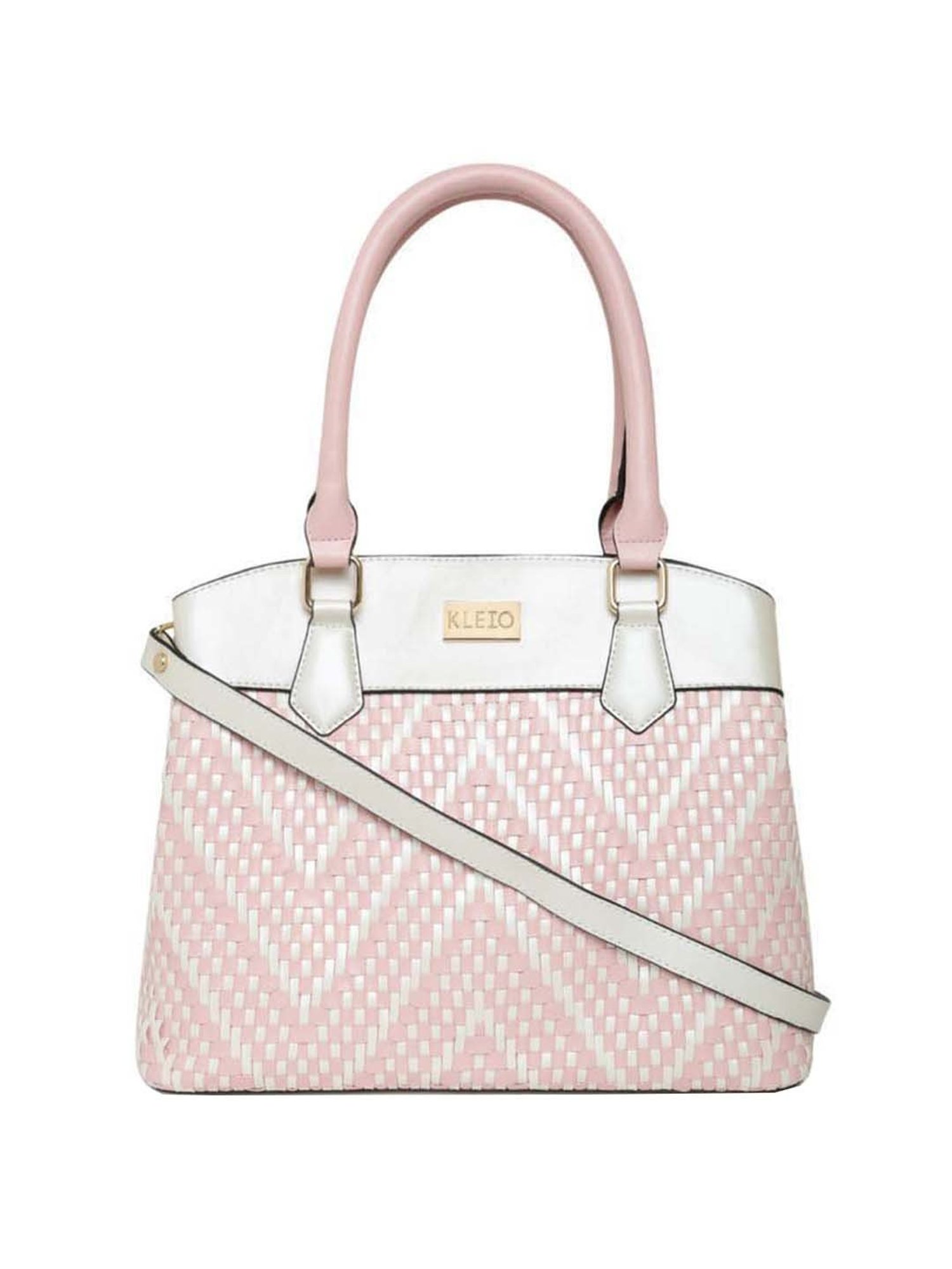 KLEIO Pink & White Textured Medium Handbag