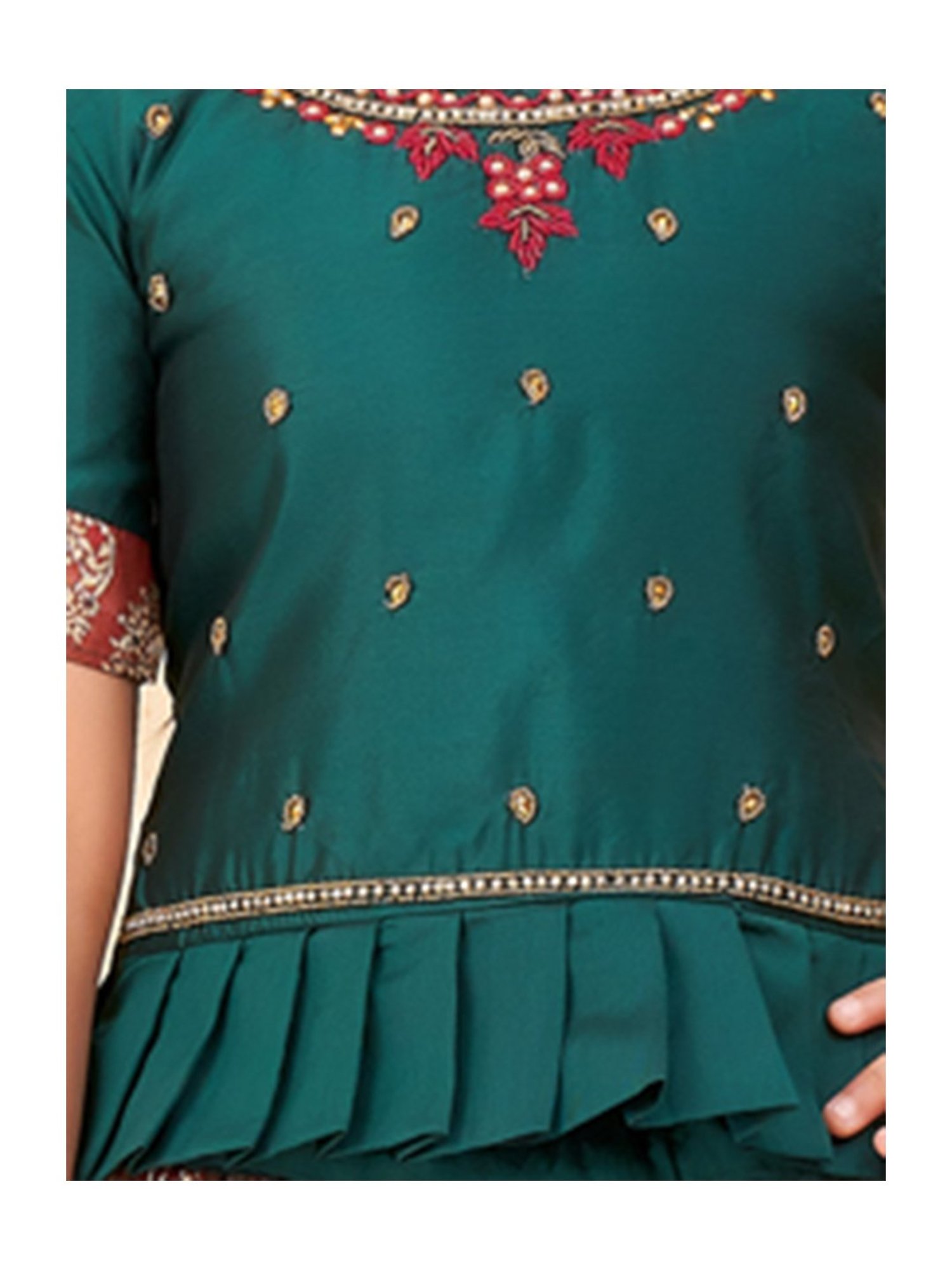 A Little Fable Kids Blue Printed Lehenga with Choli & Dupatta