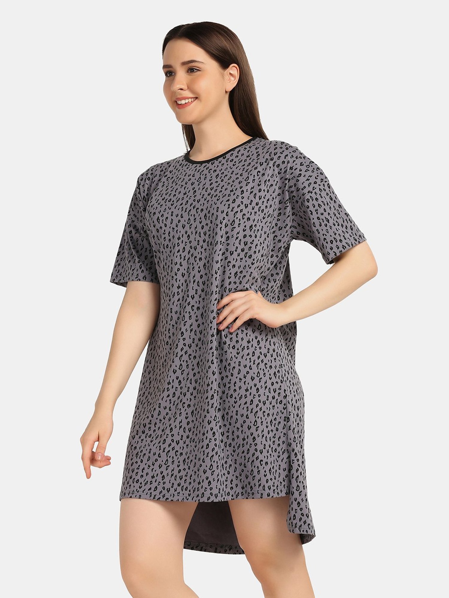 Da Intimo Grey Printed Night T-Shirt Dress