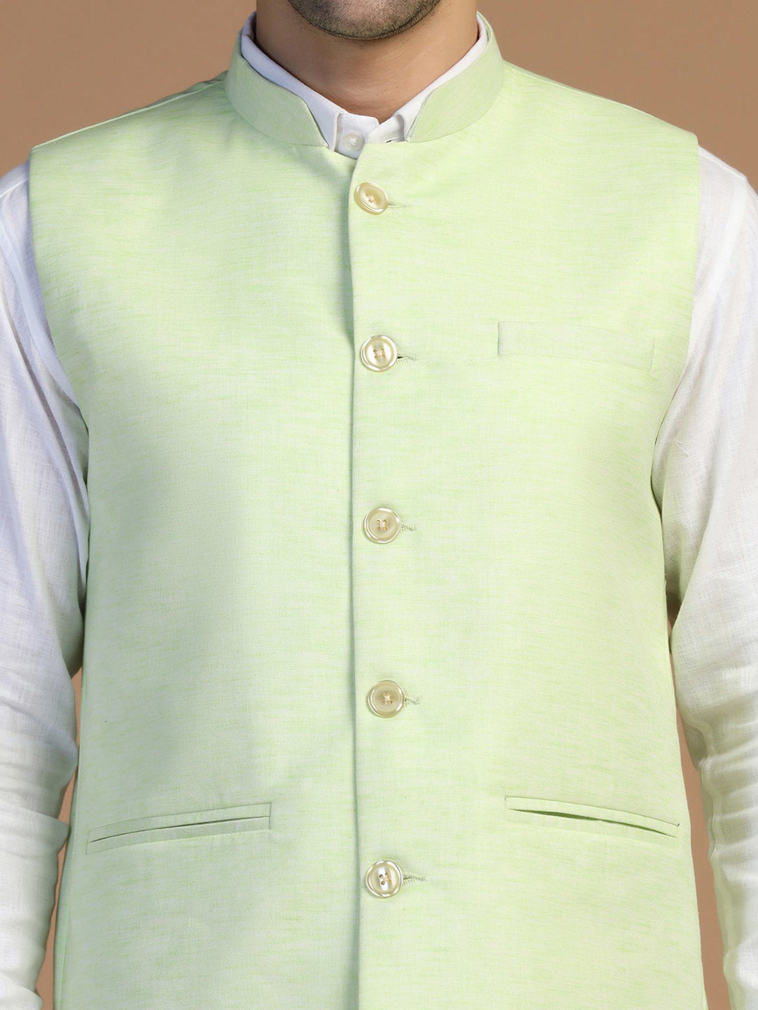 TAHVO Light Green Regular Fit Nehru Jacket
