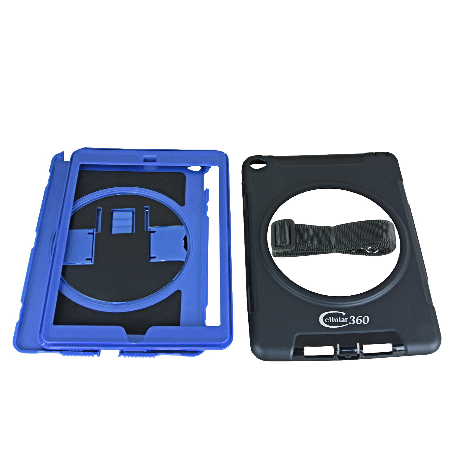 Cellular360 Apple iPad 9.7 2017 2018, iPad 5th Gen., iPad 6th Gen. Shockproof Case with 360 Degrees Rotatable Kickstand, Adjustable Handle and Shoulder Strap