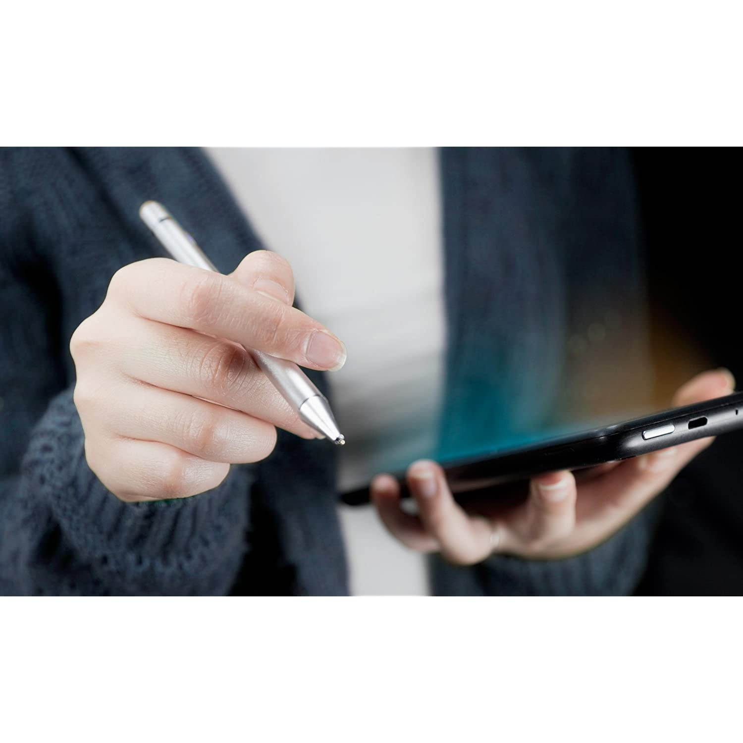 Dell P2418HT (23.8") Stylus Pen, BoxWave [AccuPoint Active Stylus] Electronic Stylus with Ultra Fine Tip for Dell P2418HT (23.8") - Metallic Silver