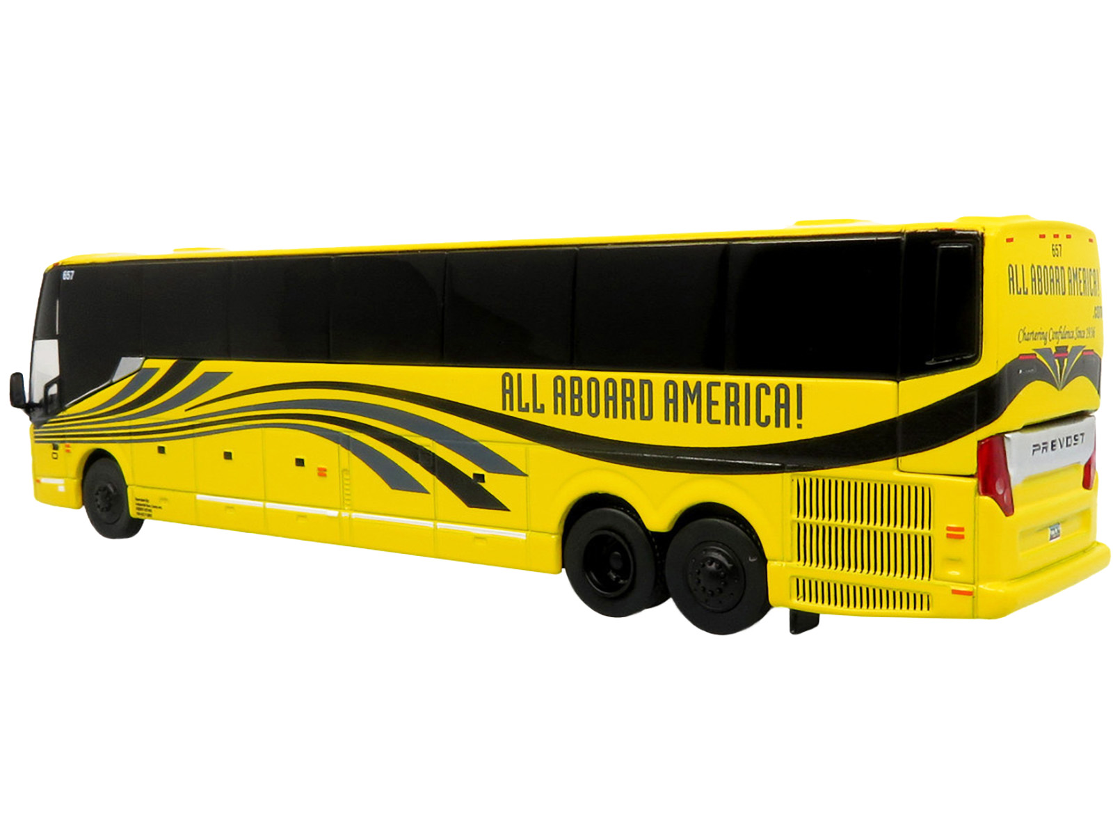 Prevost H3-45 Coach Bus "All Aboard America" Yellow with Graphics Limited Edition 1/87 (HO) Diecast Model by Iconic Replicas
