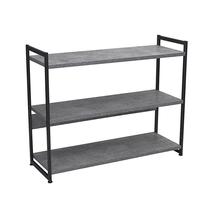 3 Tier Storage Shelf with Minimalist Metal Frame | 40.5" W x 32.5" H x 13.75" D | Slate Faux Concrete, Grey