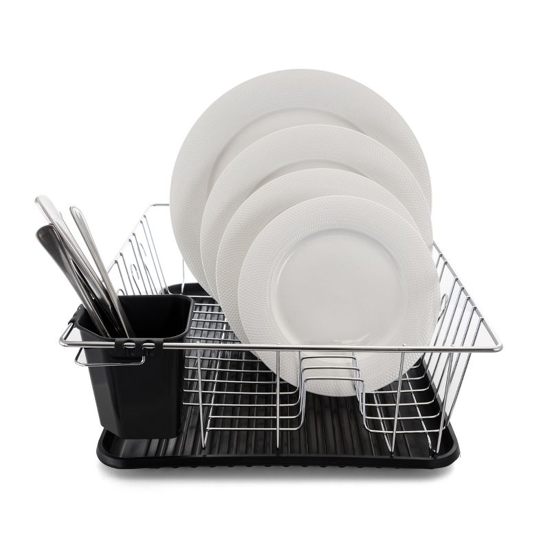 Better Chef 22 Inch Chrome Dish Rack with Black Draining Tray