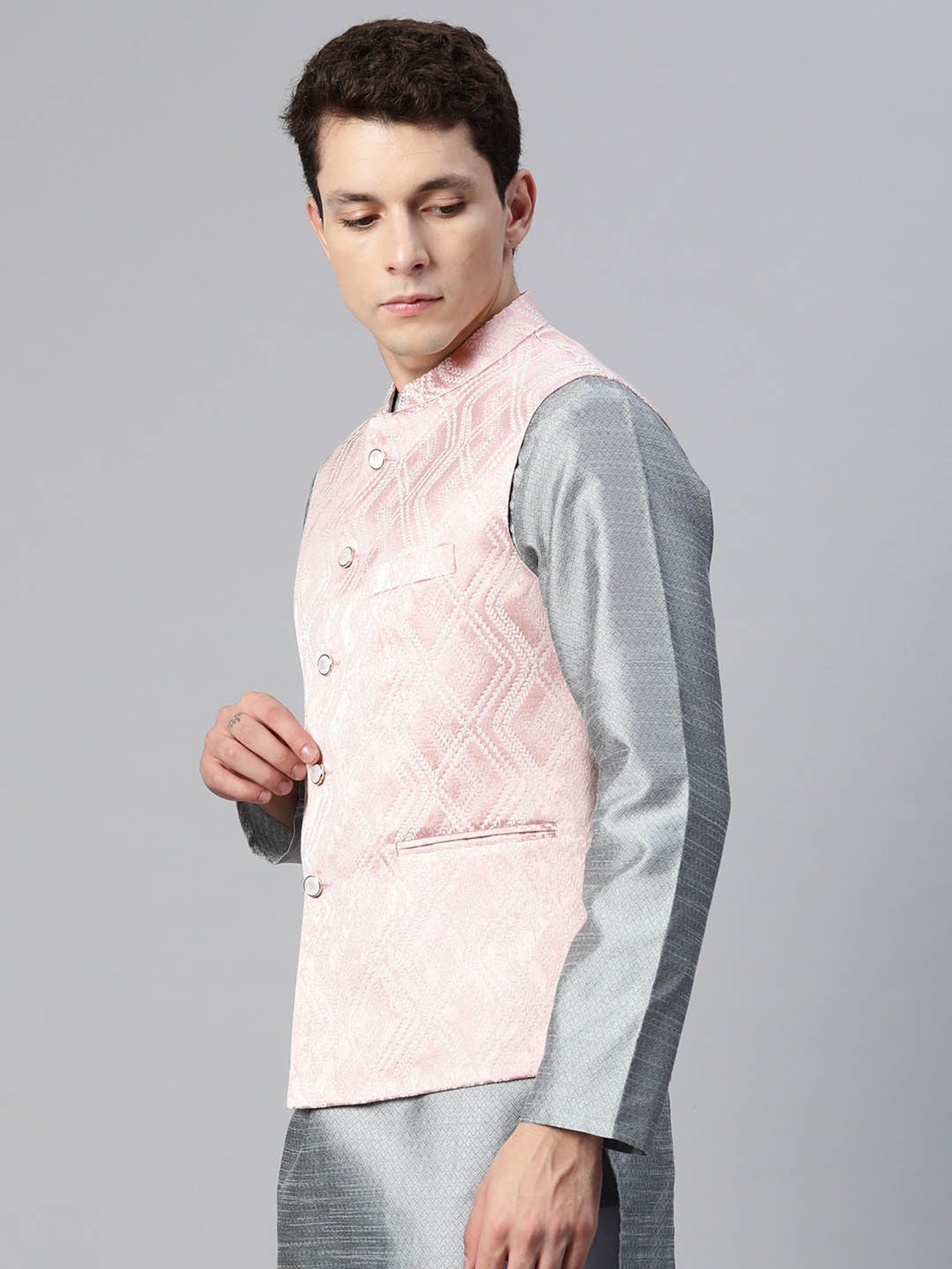 ManQ Pink Slim Fit Nehru Jacket