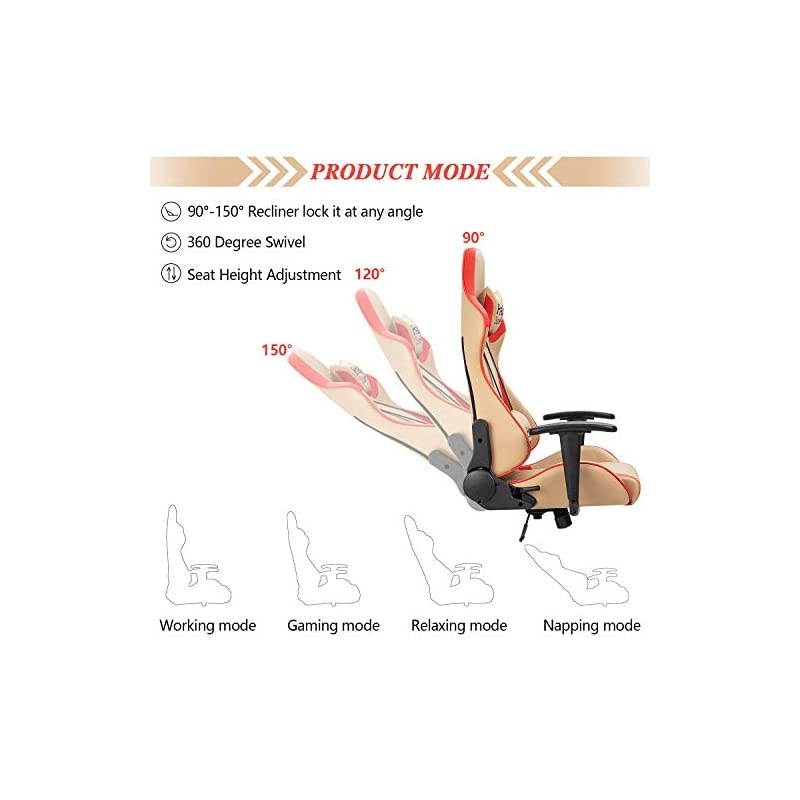 Gaming Chair Adjustable Racing Chair Halo Series Specialty Design Ergonomic Comfortable Swivel Computer Chair with Headrest and Lumbar Support (Blue and Plum red)