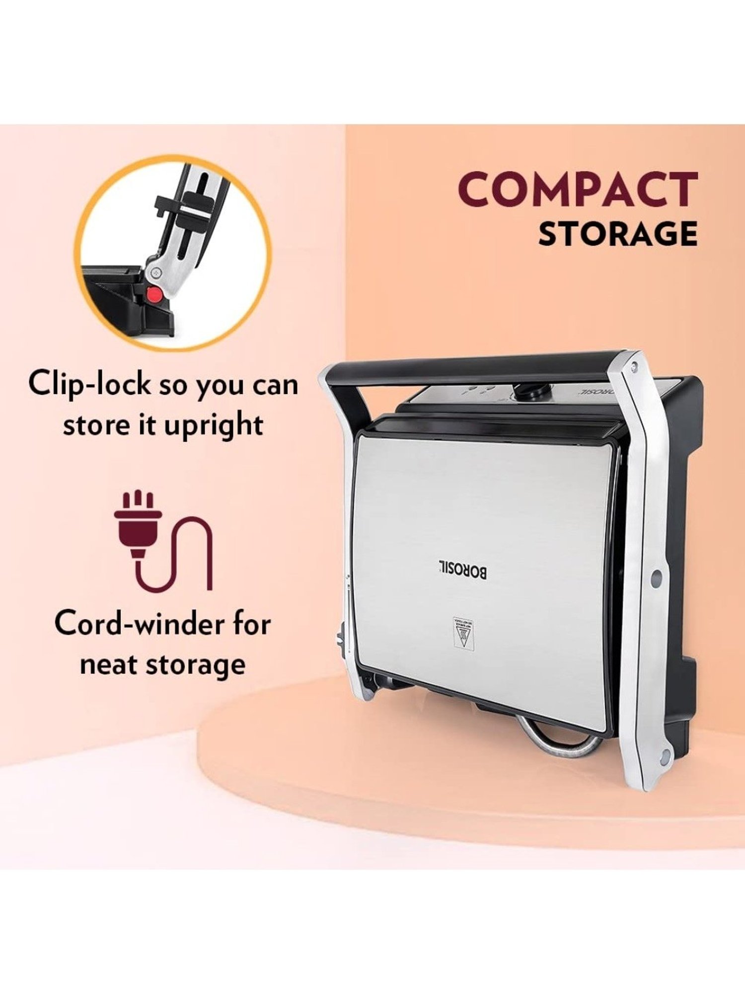 Borosil Sandwich Maker 2000W with Non stick coating (Black)