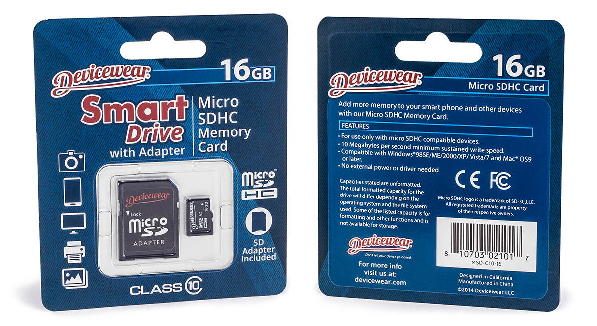 Devicewear 16g micro SDHC class 10 Memory Card with adapter.