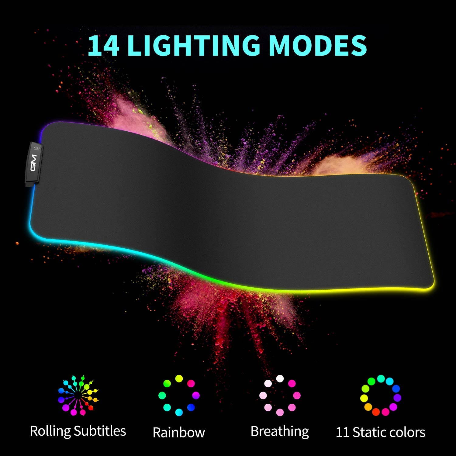 RGB Gaming Mouse Pad Large, Extended LED Soft Led Mouse Pad, Anti-Slip Rubber Base, Computer Keyboard Mouse Mat Waterproof with 14 Lighting Modes 5mm Ultra Thick (31.5 x 12 x 0.2 Inch)