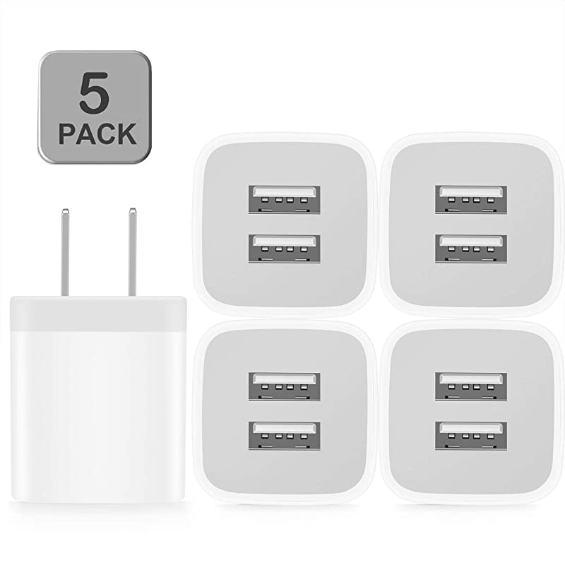 USB Wall Charger 5Pack 21A5V Dual Port USB Cube Power Adapter Charger Plug Charging Block Compatible with iPhone 11Xs MaxXRX88 Plus76S6 Plus Samsung LG Moto Android Cell Phones