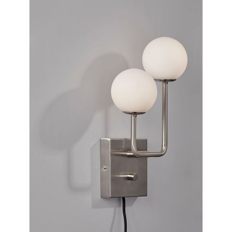 Barnes and Ivy Modern Swing Arm Wall Lamp Antique Brass Plug-In Light Fixture Taupe Fabric Bell Shade Bedroom Living Room Reading