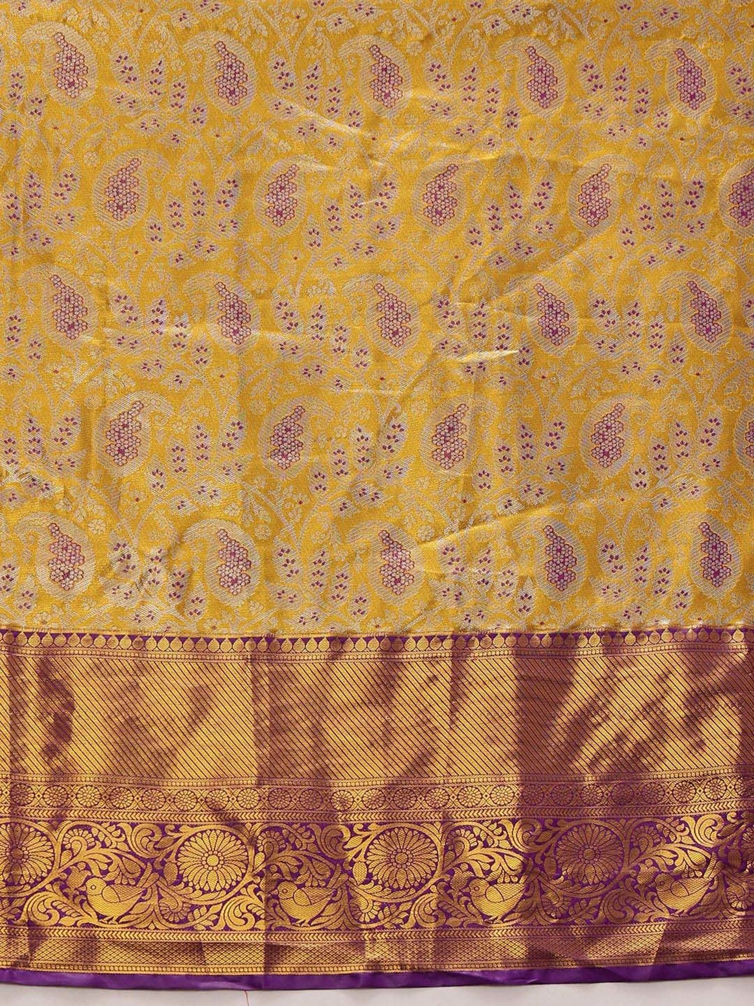 Silk Land Mustard Silk Woven Saree With Unstitched Blouse