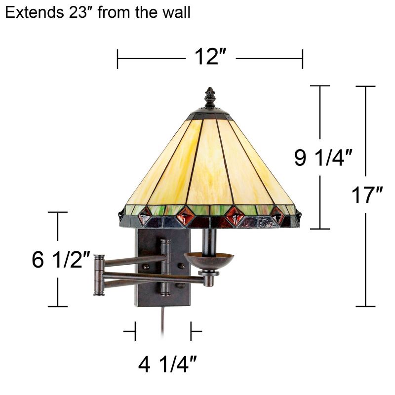 Robert Louis Tiffany Swing Arm Wall Lamp Bronze Plug-In Light Fixture Stained Glass for Bedroom Bedside Living Room Reading