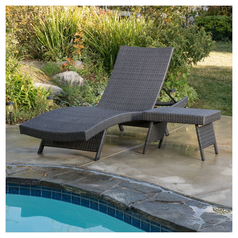 Salem 2pc Wicker Adjustable Chaise Lounge and Table Set - Gray - Christopher Knight Home