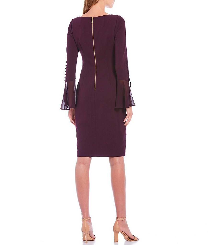 Calvin Klein Chiffon Bell Sleeve Sheath Dress